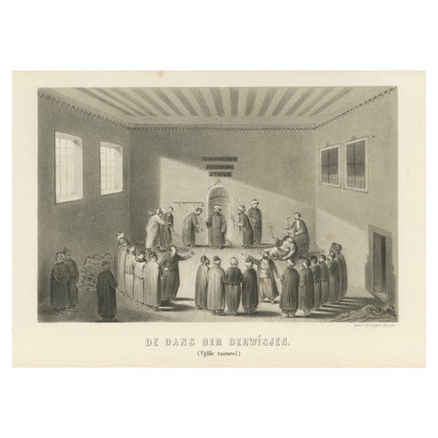 Islamic Ritual Print Whirling Dervishes Ceremony Scene V, 1863 Dutch Lithograph
