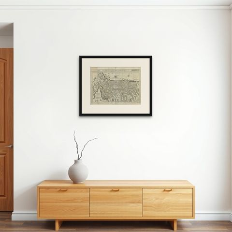 Antique Map of the Holy Land by Danckerts, c.1710, shown framed on a wall, true to size