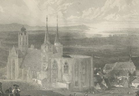 Oppenheim on the Rhine, Antique Steel Engraving after Birket Foster, c. 1872, close-up 2