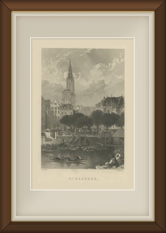 Strasburg Cathedral, Alsace, Steel Engraving after B. Foster, circa 1865, shown framed