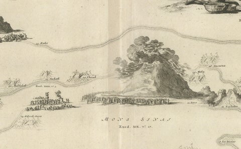 Decorative Map of the Holy Land, Wanderings of Moses by Pieter Mortier, ca. 1700, close-up 1