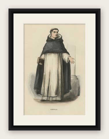 Antique Print of a Dominican Monk, 1845, shown framed