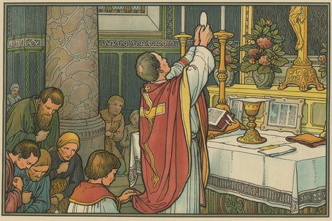 Antique Religion Print of the Seven Sacraments, Eucharist, 1913, view 3