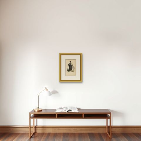 Antique Print of Saint Anthony and Saint Paul, 1845, shown framed on a wall, true to size