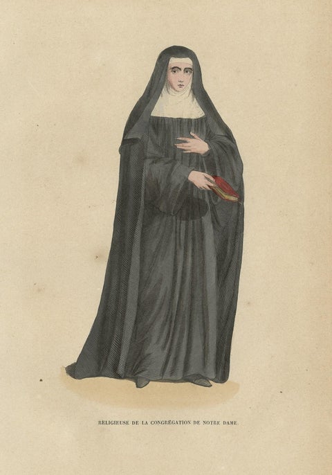 Antique Print of a Nun of the Canonesses of St. Augustine, 1845, close-up 1