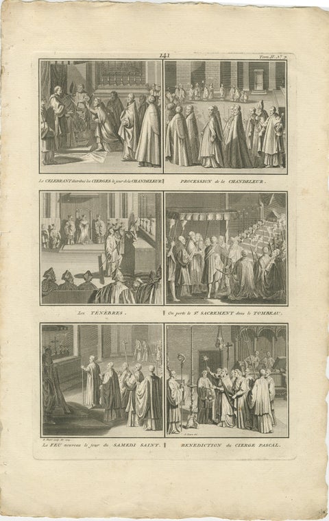 Holy Week and Candlemas Rites, 1734 Engraving of Catholic Liturgical Scenes, view 2
