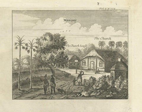 Antique Print of Various Churches on Ceylon or Nowadays Sri Lanka, 1732, close-up 2