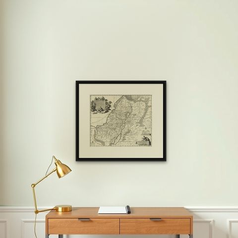 Highly Detailed Antique Map of the Holy Land Showing 12 Tribes of Israel, c.1720, shown framed on a wall, true to size