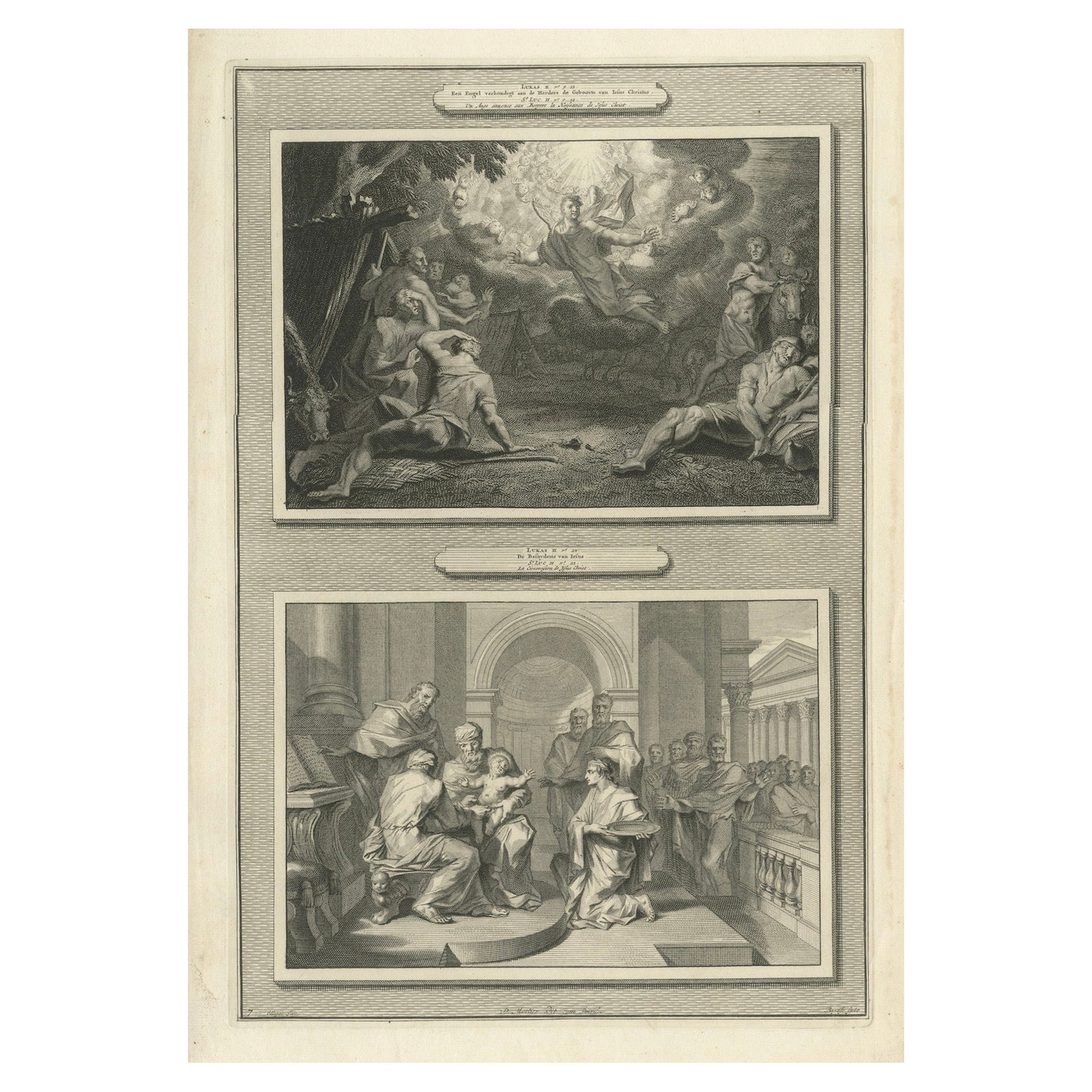 Annunciation to the Shepherds & Circumcision of Christ, Pieter Mortier, ca. 1700