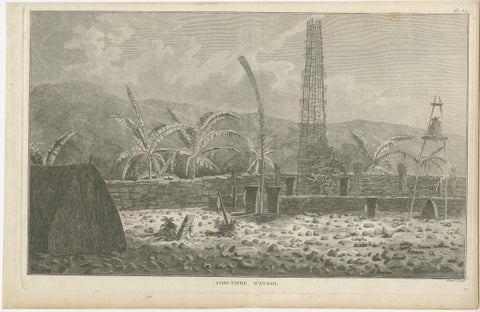 Antique Print of a Sacred Cemetery on Kauai, Hawaii, view 2