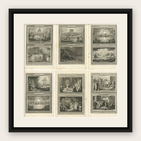 The Apocalypse of Saint John, Twelve Visionary Scenes, Pieter Mortier, c.1700, shown framed