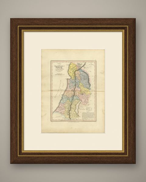 Canaan Divided into the Twelve Tribes, Antique Hand-Colored Map, 1823, shown framed