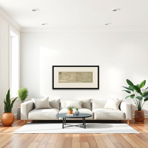 Antique Map of the Holy Land, c.1717, shown framed in a room, true to size
