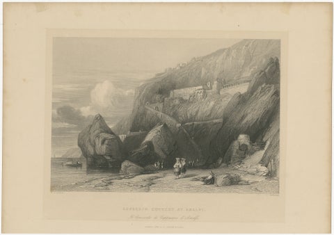 Antique Amalfi Coast Print, Capuchin Convent, Italian Coastal View, ca.1838, view 2
