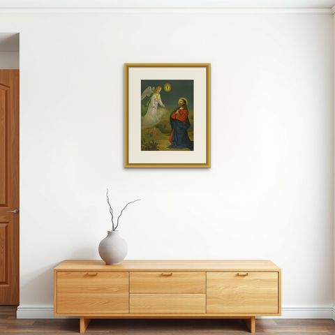 Christ on the Mount of Olives, Antique German Chromolithograph c.1900, shown framed on a wall, true to size