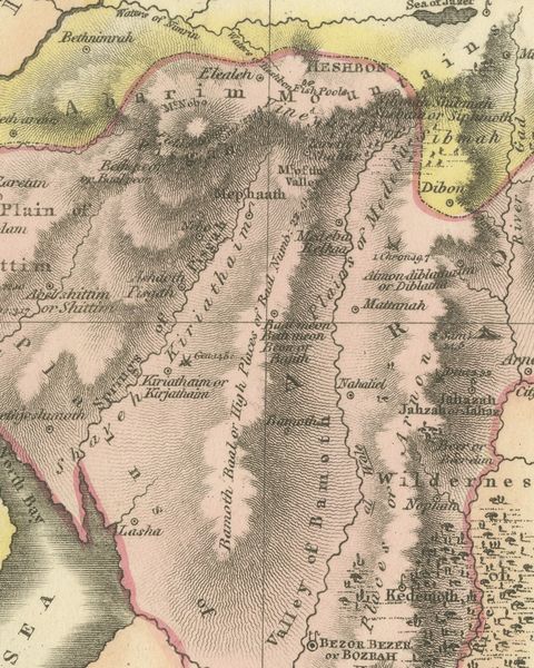 Hand-Colored Antique Map of the Tribe of Reuben, James Wyld, 1823, close-up 2
