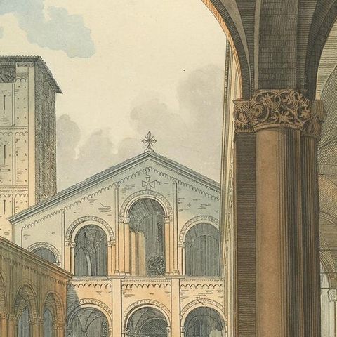 Antique Print of the St. Ambrose Church in Milan by Bonnard, 1860, close-up 2