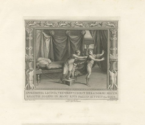 Old Religion Print of Joseph & Potiphar's Wife & Him Being Sold by His Brothers, close-up 1
