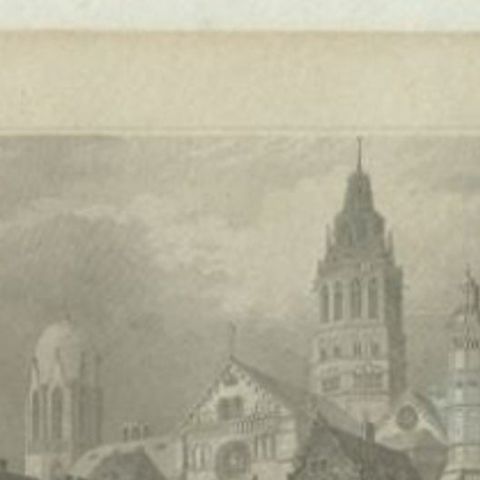 Antique Print of the Mainz Cathedral by Meyer, 1837, close-up 1