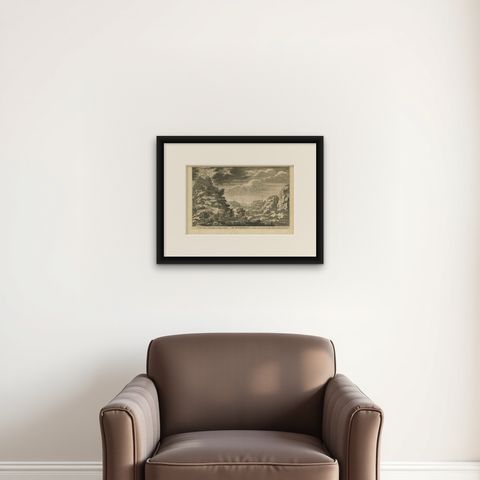 Antique Print of Mount Tabor and the Transfiguration of Christ, Israel, 1717, shown framed on a wall, true to size
