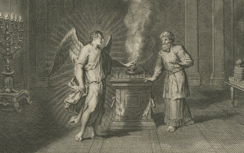 Angel Appears to Zechariah & Zechariah Struck Mute, Pieter Mortier, ca. 1700, close-up 4