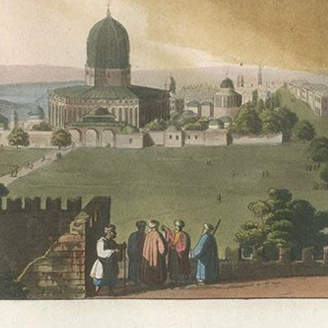 Antique Print of a Mosque of Solomon's Temple by Ferrario '1831', close-up 1