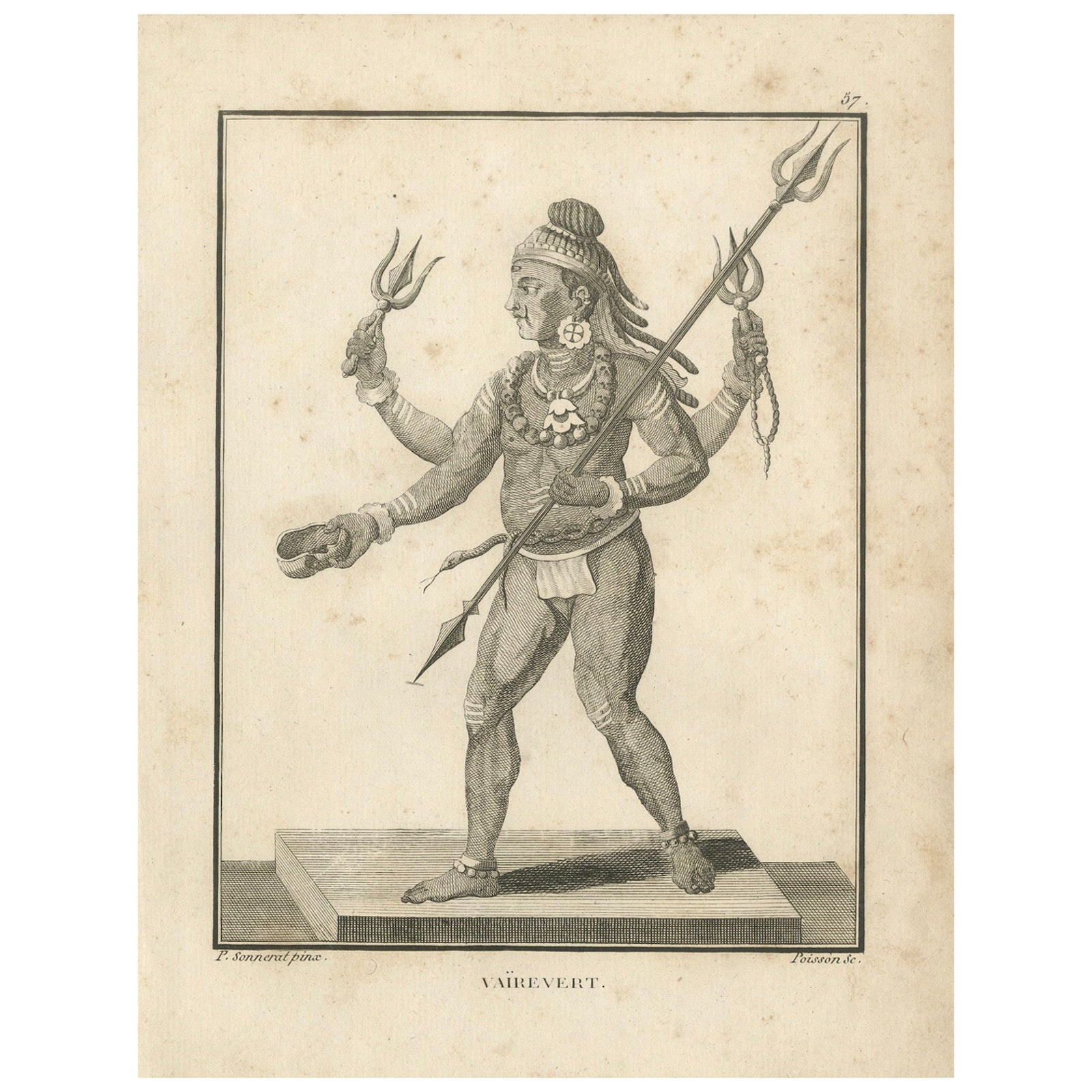 1806 Engraving: Vaivert, Fierce Form of Shiva in Hindu Mythology