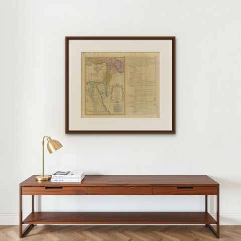 Antique Biblical Map Holy Land, David & Solomon Kingdoms, Hase 1739, shown framed on a wall, true to size