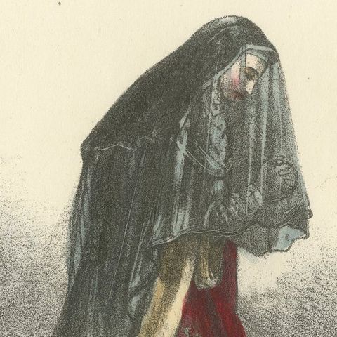 Eternal Devotion in Prayer: Handcolored Religious Adorer Print, Plate 77, 1862, close-up 1
