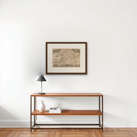 Circa 1686 Daniel Stoopendaal Map: Biblical Sites from Paradise to Canaan, shown framed on a wall, true to size