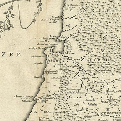 Antique Map of Northern Palestine with The Tribes of Israel. Dutch, 1763, close-up 5