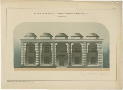 Ottoman Mosque Facade Lithograph, Bursa (Bayezid Yıldırım), 1924, view 2