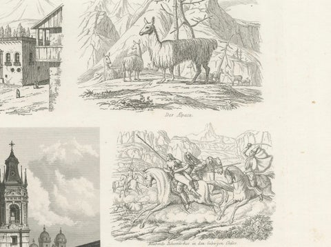 Original Antique Print of Peru, Bolivia & Chile, Lima Cathedral and Views, 1855, close-up 3