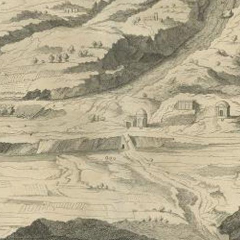 Antique Print Depicting Mount Olivet, East of Jerusalem, 1725, close-up 2