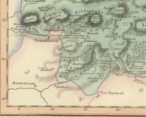 Tribe of Benjamin with Jericho and Bethel, Antique Wyld Map, 1823, close-up 2