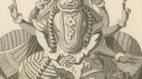 Striking 1806 Narasimha Vishnu Lion-Man Avatar Antique Print, Hindu Engraving, close-up 4