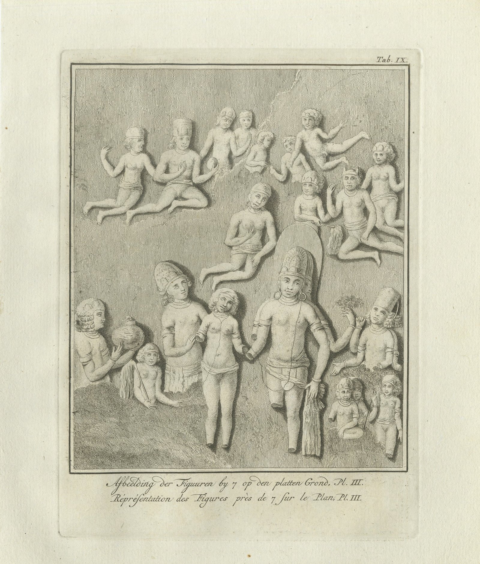Elephanta Cave Sculpture at Station 7, Antique Niebuhr Print, 1780