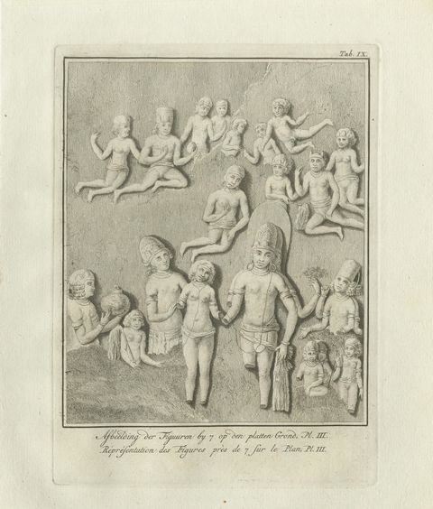 Elephanta Cave Sculpture at Station 7, Antique Niebuhr Print, 1780