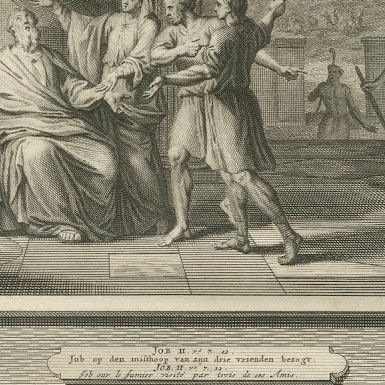 Job Hears of His Losses and Job Visited by His Friends, Mortier, circa 1700, close-up 2