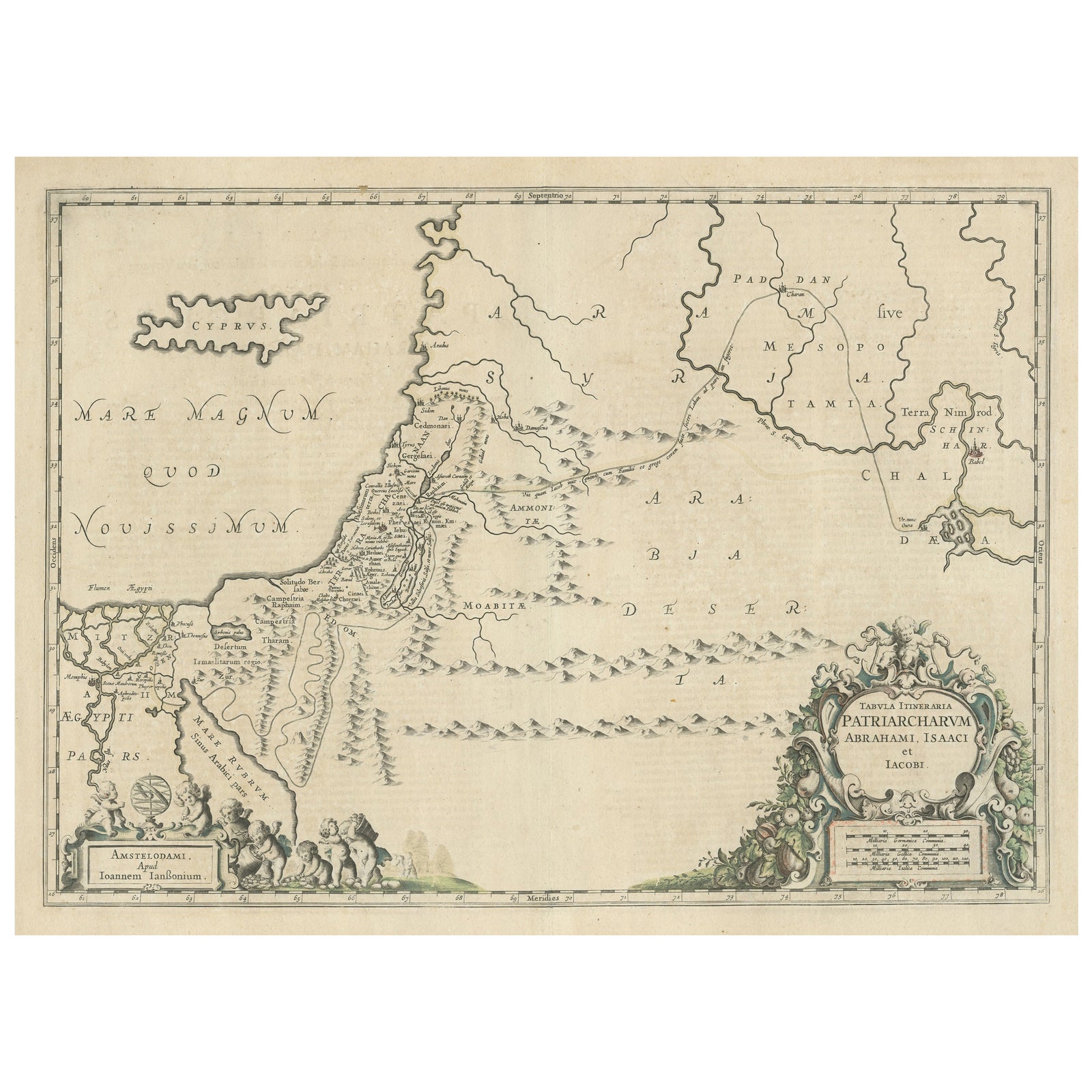 Antique Map of the Holy Land, showing the travels of Abraham, Isaac and Jacob