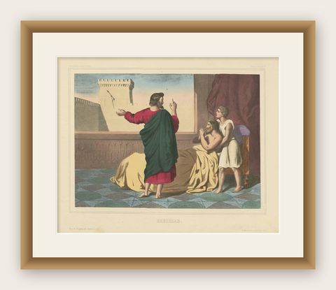 Antique Religious Print 'No. 19' Hezekiah, circa 1840, shown framed