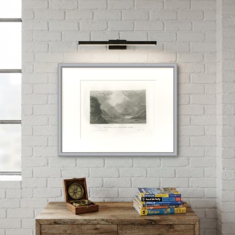 Antique Desert View of Mount Horeb, Arabia, Steel Engraving, circa 1850, shown framed on a wall, true to size