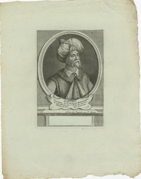 Prophet Muhammad (Mahomet), 18th Century Paris Engraving by Daumont, c.1770, view 2