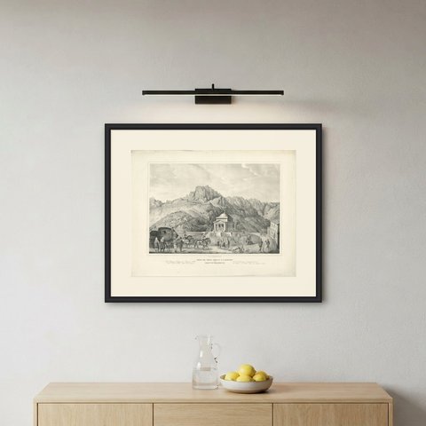 Temple of Saint Francis on Monte Velebich, Lithograph, circa 1840, shown framed on a wall, true to size