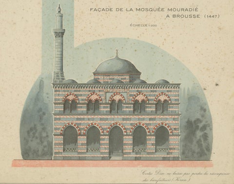 Original 1924 Ottoman Mosque Facades Print, Yeşil Djami Iznik & Muradiye Mosque, close-up 2