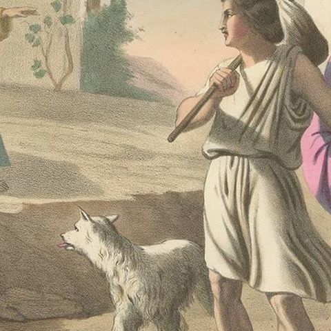 Antique Religious Print 'No. 17' The Departure of Young Tobias, circa 1840, close-up 2