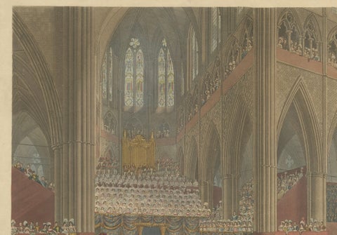 Hand-Coloured Engraving of George IV’s Coronation at Westminster Abbey, 1822, close-up 1