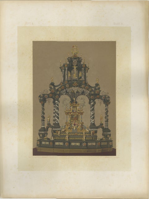Pair Bavarian Royal Chapel Altar Shrines Chromolithographs, Munich, 1874, view 3