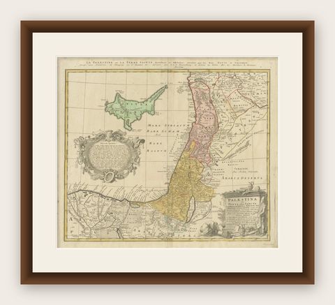 Holy Land Map Palestine Homann Heirs, Hand Colored, c.1744, shown framed