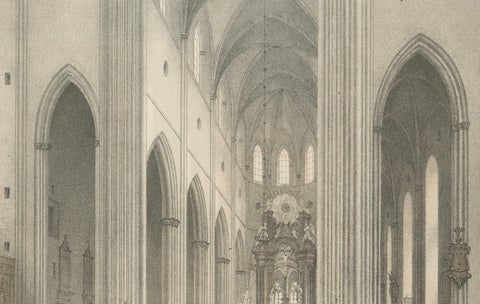 Uppsala Cathedral Choir Interior, Koret i Domkyrkan, Tinted Lithograph 1877, close-up 4